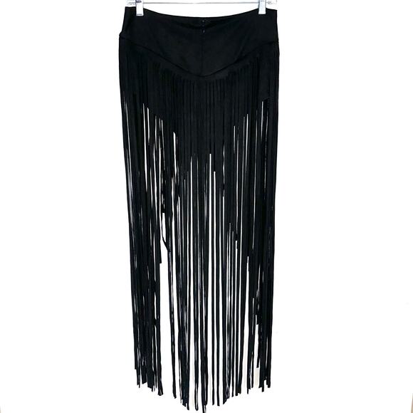 iHeartRaves Black High Waisted Cowgirl Festival Fringe Bottoms Skirt Size Large - Picture 6 of 14